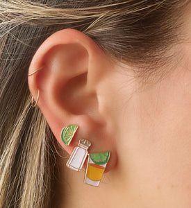 Set of 3 Enamel Stud Earrings - Tequila