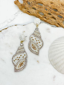 Beaded Rhinestone Shell Dangle Earrings