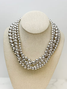 Shiny Silver Beaded Multi Strand Necklace