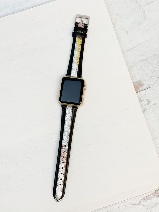 Leather Apple Smart Watch Band - Silver Multi Snake