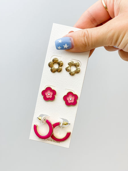 Simple Enamel Flower Earrings Sets