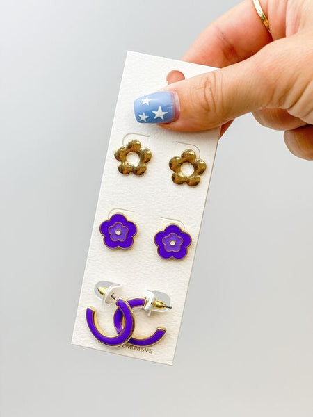 Simple Enamel Flower Earrings Sets