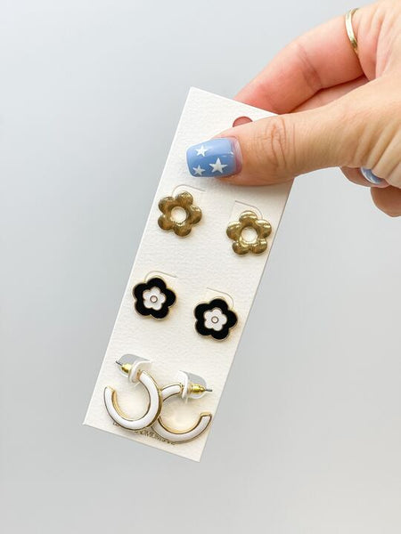 Simple Enamel Flower Earrings Sets