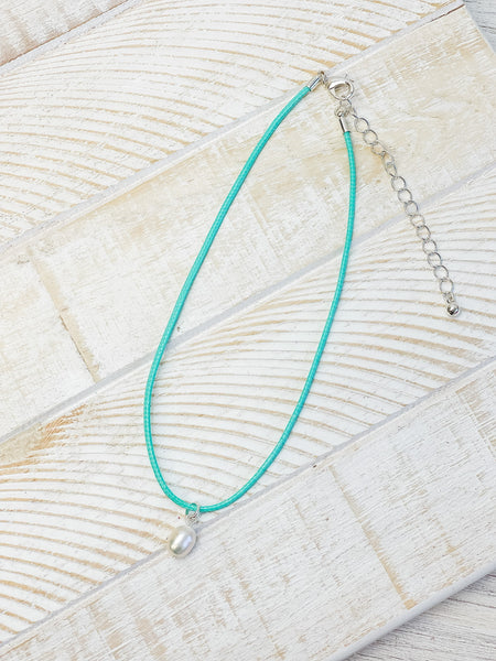 Single Pearl Leather Choker Necklaces