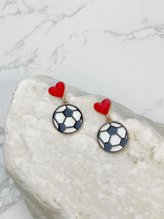 Heart Post Sports Enamel Dangle Earrings