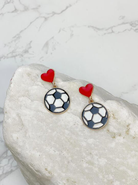 Heart Post Sports Enamel Dangle Earrings