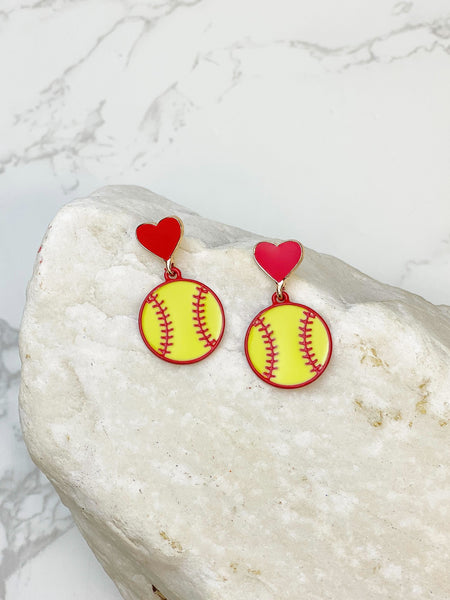 Heart Post Sports Enamel Dangle Earrings