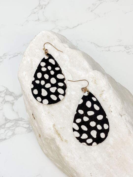 Leather Spotted Oval Dangle Earrings