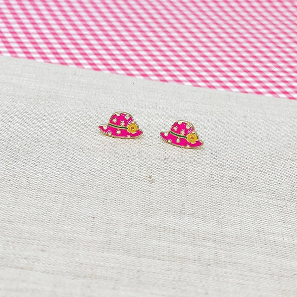 Spotted Sun Hat Enamel Stud Earrings