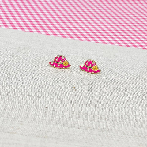 Spotted Sun Hat Enamel Stud Earrings