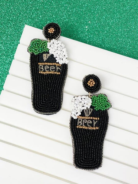 St. Paddy's Beer Beaded Dangle Earrings