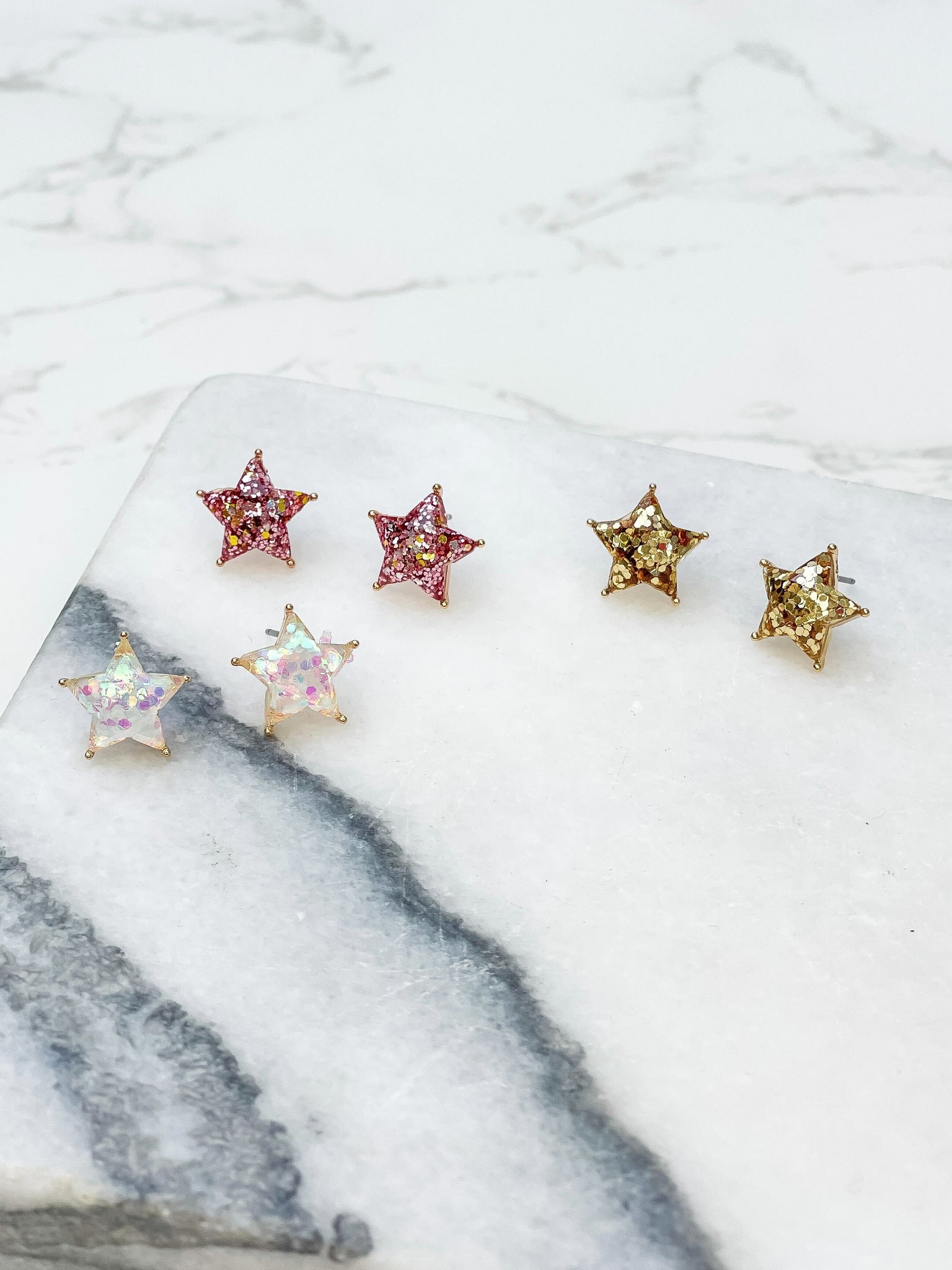 Glittery Star Stud Set of 3