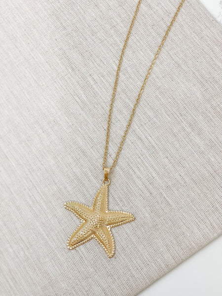 Gold Starfish Pendant Long Necklace