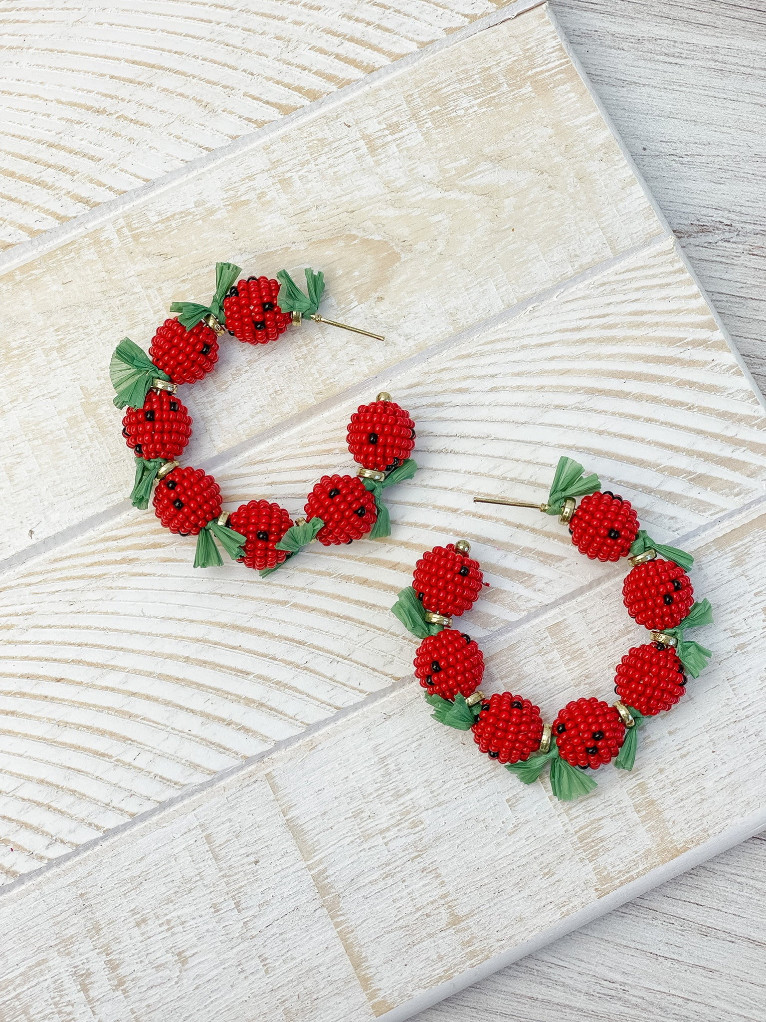 Strawberry Beaded Hoop Earrings