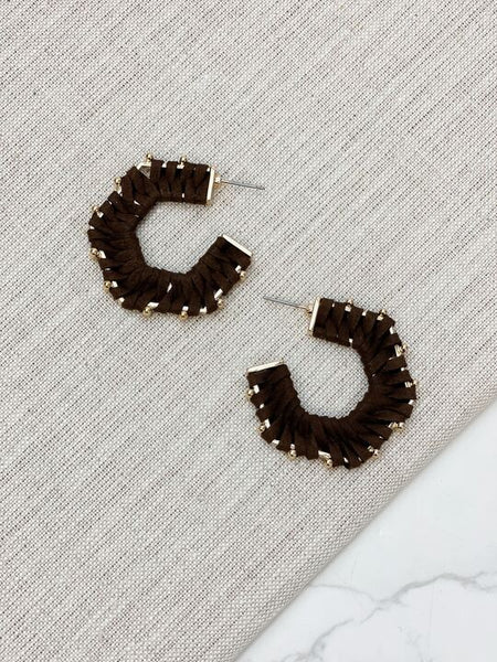 Studded Suede Hoop Earrings