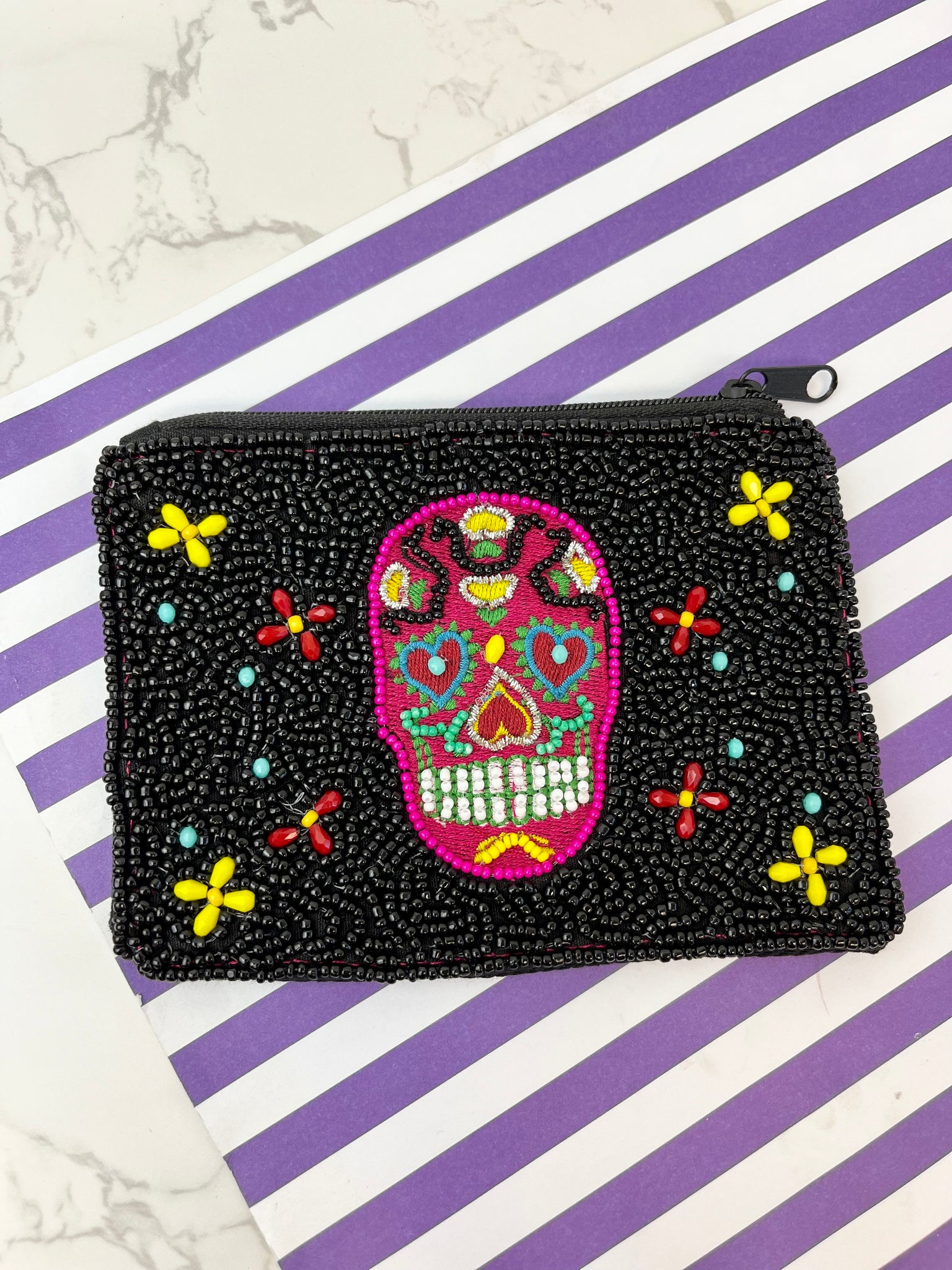 Sugar Skull Beaded Zip Pouches
