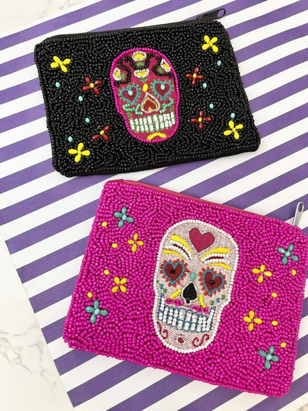 Sugar Skull Beaded Zip Pouches
