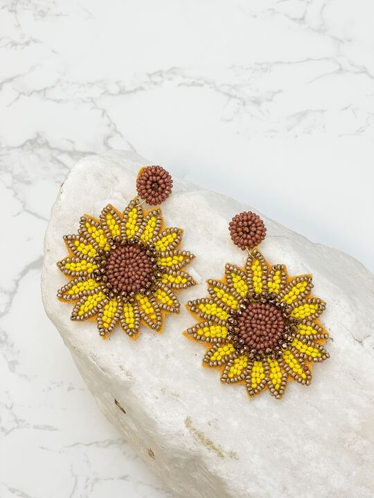 Sunflower Seed Bead Dangle Earrings