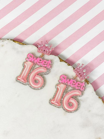 'Sweet 16' Birthday Balloon Dangle Earrings