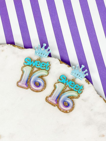 'Sweet 16' Birthday Balloon Dangle Earrings
