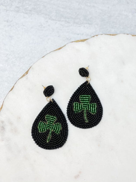 Teardrop Clover Beaded Statement Earrings