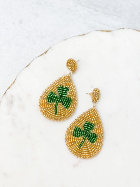 Teardrop Clover Beaded Statement Earrings
