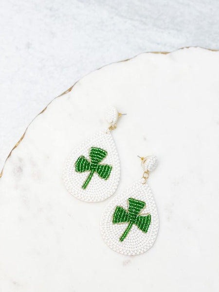 Teardrop Clover Beaded Statement Earrings