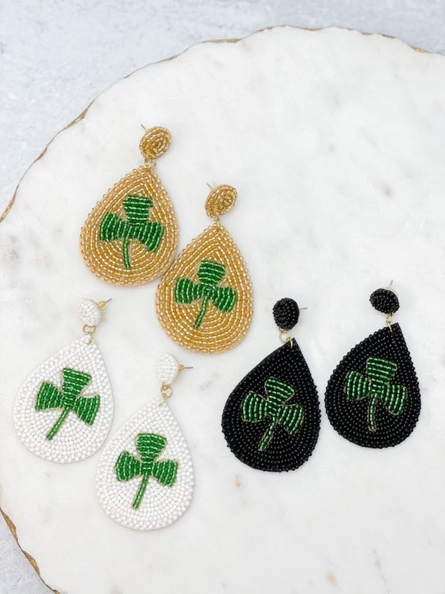 Teardrop Clover Beaded Statement Earrings
