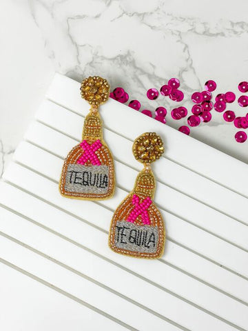 Tequila Beaded Dangle Earrings - Pink