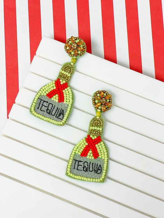 Tequila Beaded Dangle Earrings - Yellow