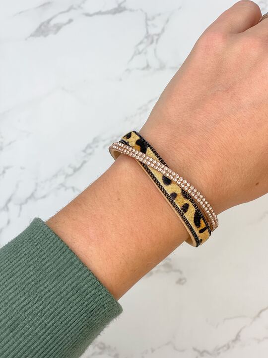 Glitzy Rose & Textured Leopard Magnetic Bracelet