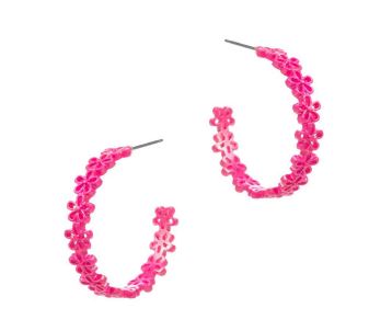 Textured Metal Flower Hoop Earrings