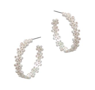Textured Metal Flower Hoop Earrings