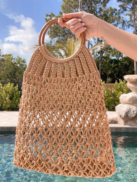 Wooden Top Handle Crochet Bag