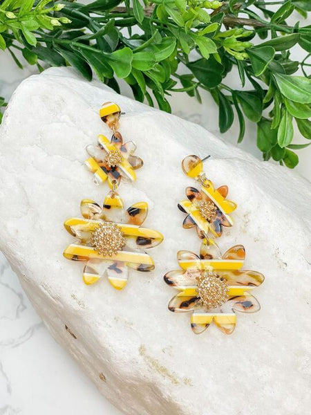 Tortoise Sunflower Dangle Earrings