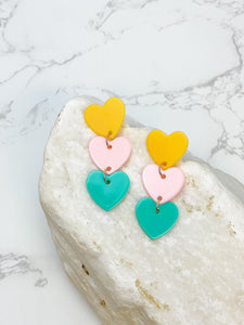 Acrylic Triple Heart Dangle Earrings