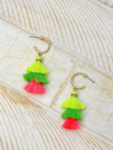 Triple Tassel Hoop Dangle Earrings