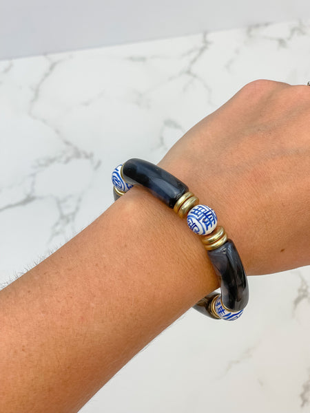Chinoiserie Acrylic Tube Stretch Bracelets