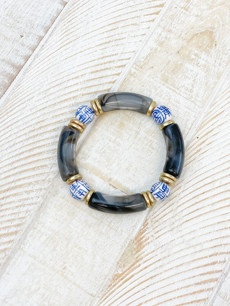Chinoiserie Acrylic Tube Stretch Bracelets