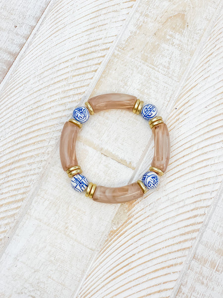 Chinoiserie Acrylic Tube Stretch Bracelets
