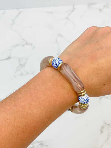 Chinoiserie Acrylic Tube Stretch Bracelets