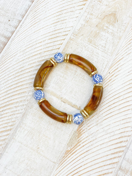 Chinoiserie Acrylic Tube Stretch Bracelets