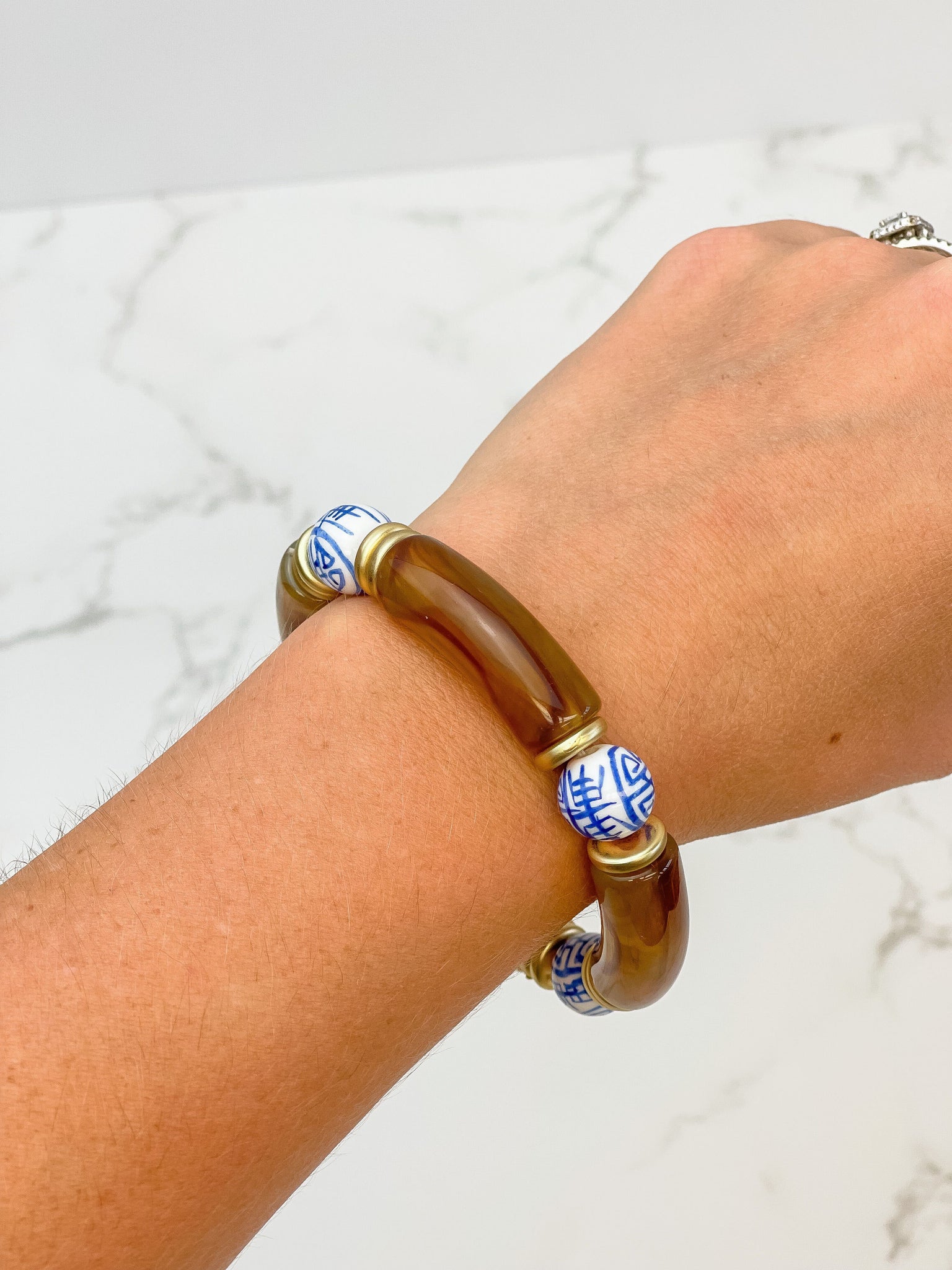 Chinoiserie Acrylic Tube Stretch Bracelets