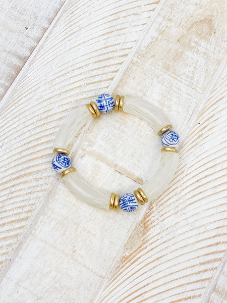 Chinoiserie Acrylic Tube Stretch Bracelets