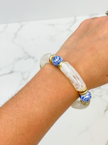 Chinoiserie Acrylic Tube Stretch Bracelets