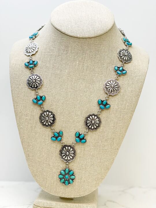 Silver Western Turquoise Lariat Necklace