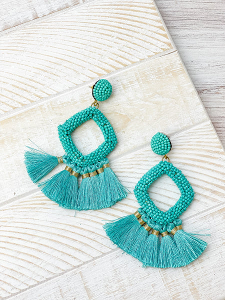 Seed Bead Fringe Dangle Earrings