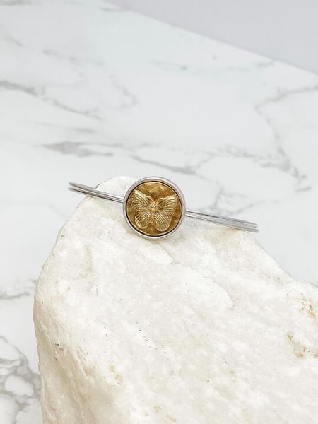 Two Tone Butterfly Bangle Bracelet