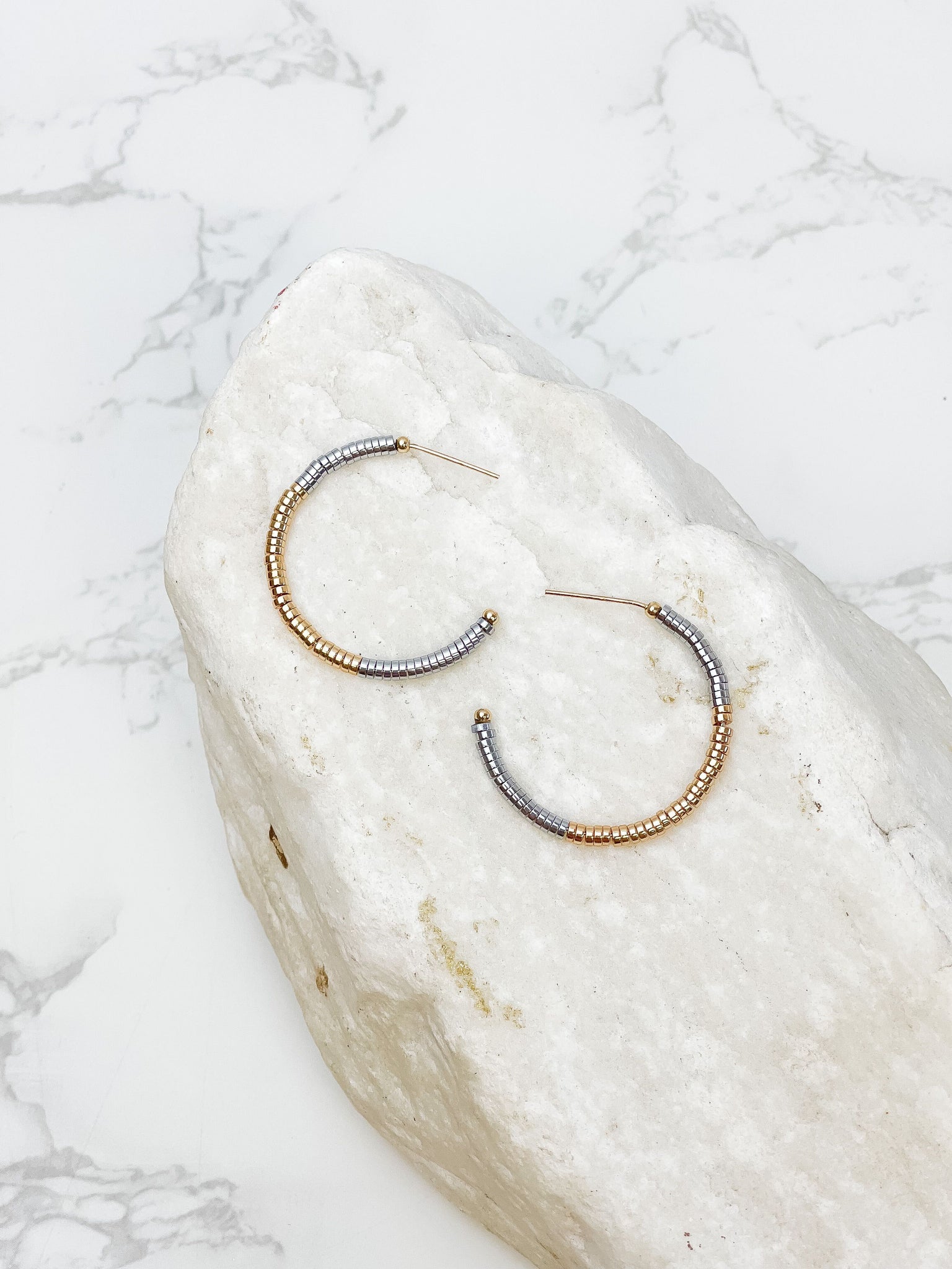 Two Tone Metal Disc Hoop Earrings