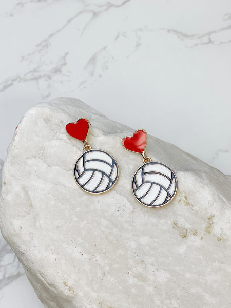 Heart Post Sports Enamel Dangle Earrings